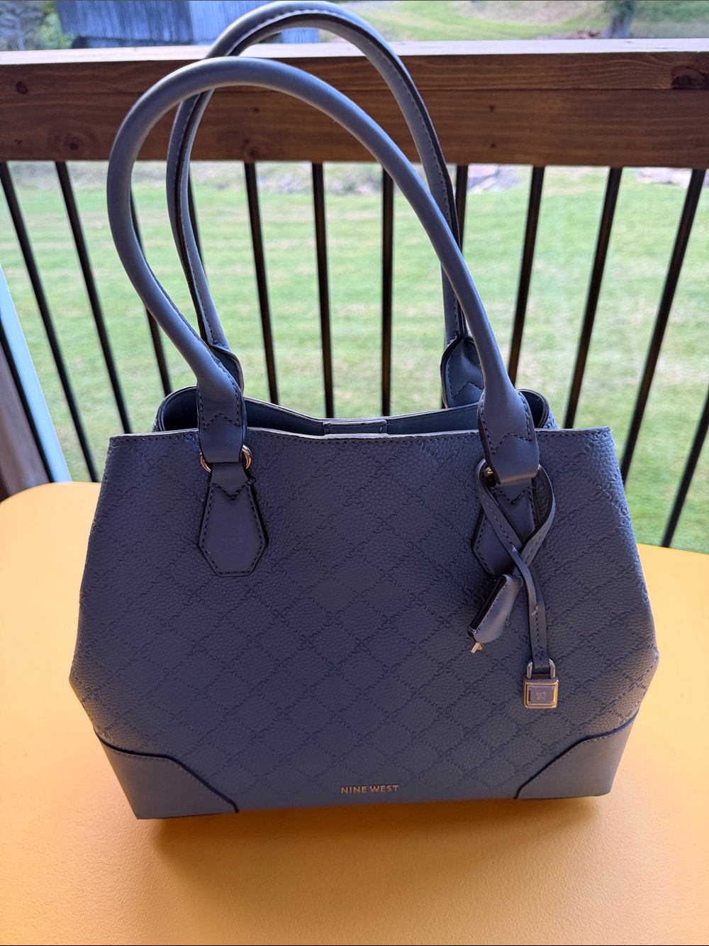 Nine West Slate Blue Quilted Tote Satchel